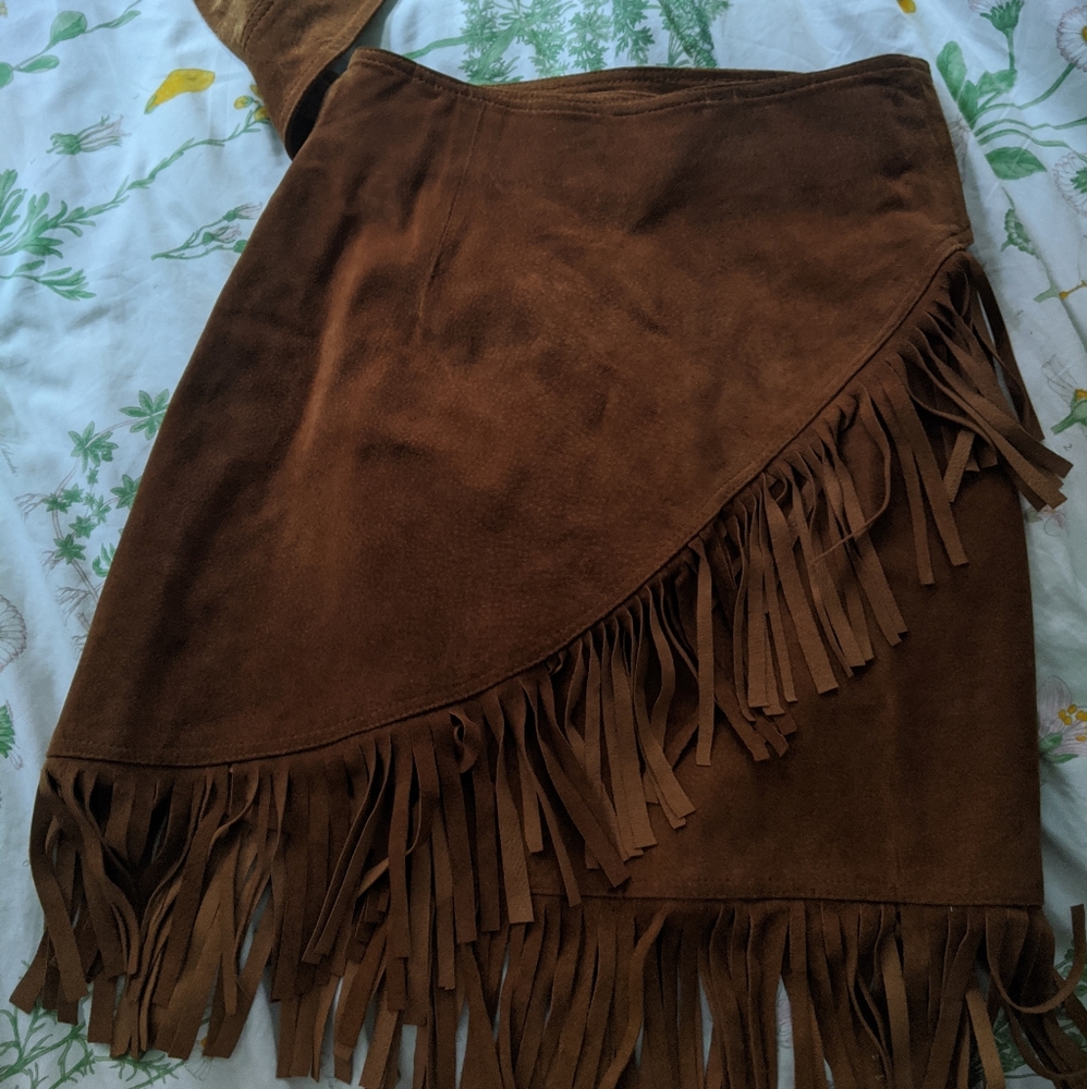 Vintage Suede Fringe Wrap Skirt